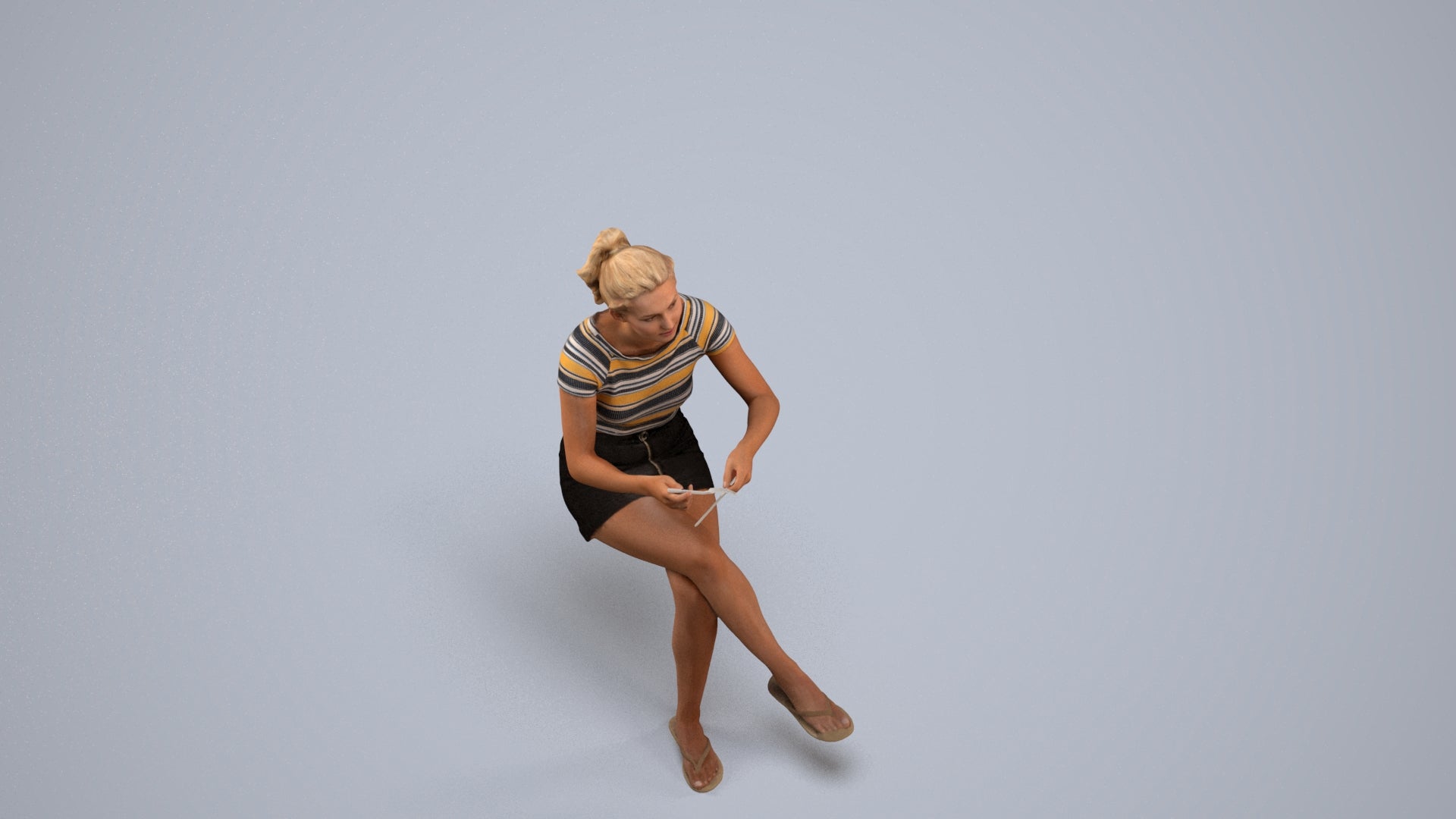 scanned 3D woman casual sitting, photogrammetry people for Enscape and V-Ray, back view render