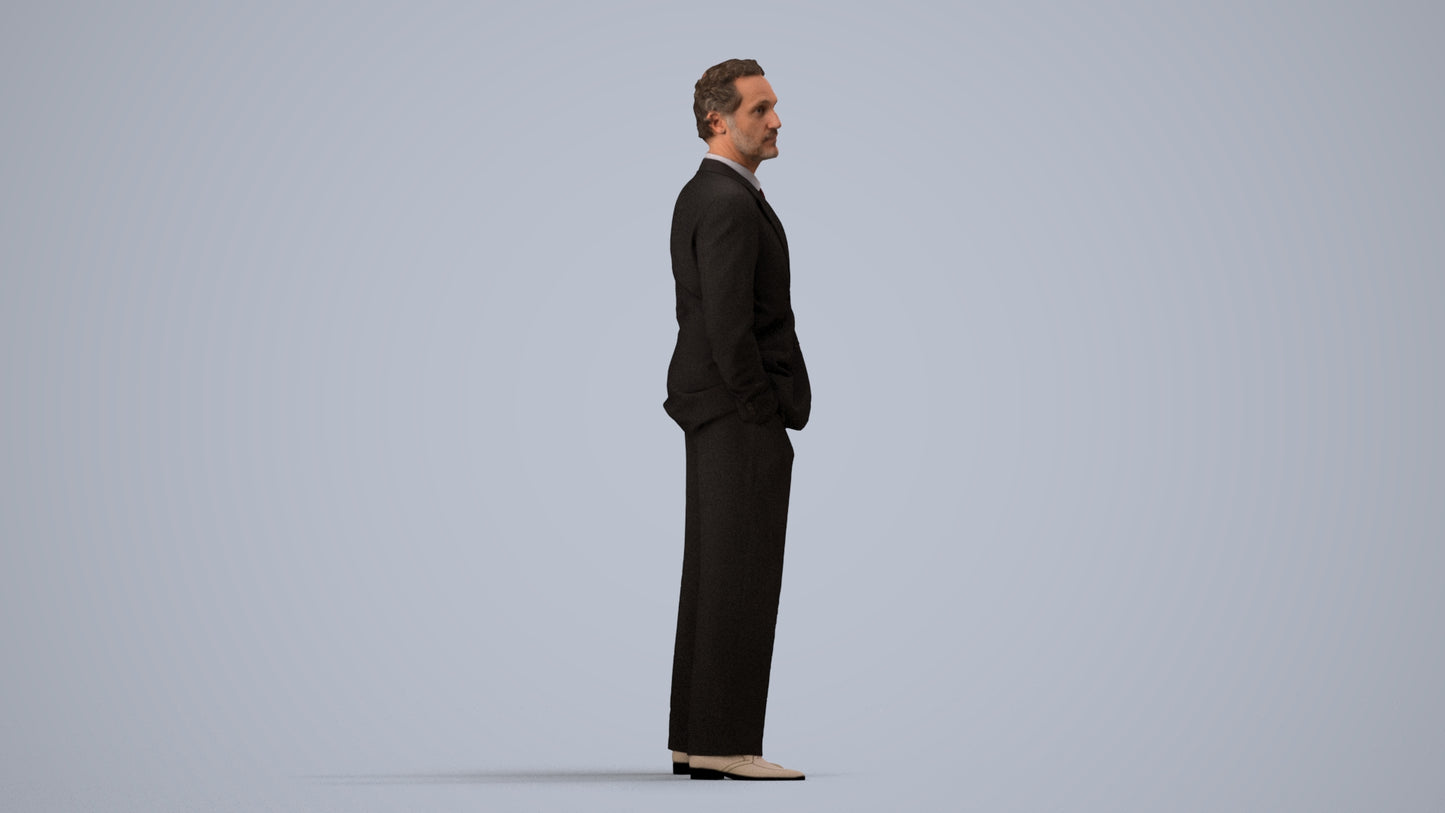 3D scanned man business, photorealistic archviz people for Enscape and SketchUp, side view render