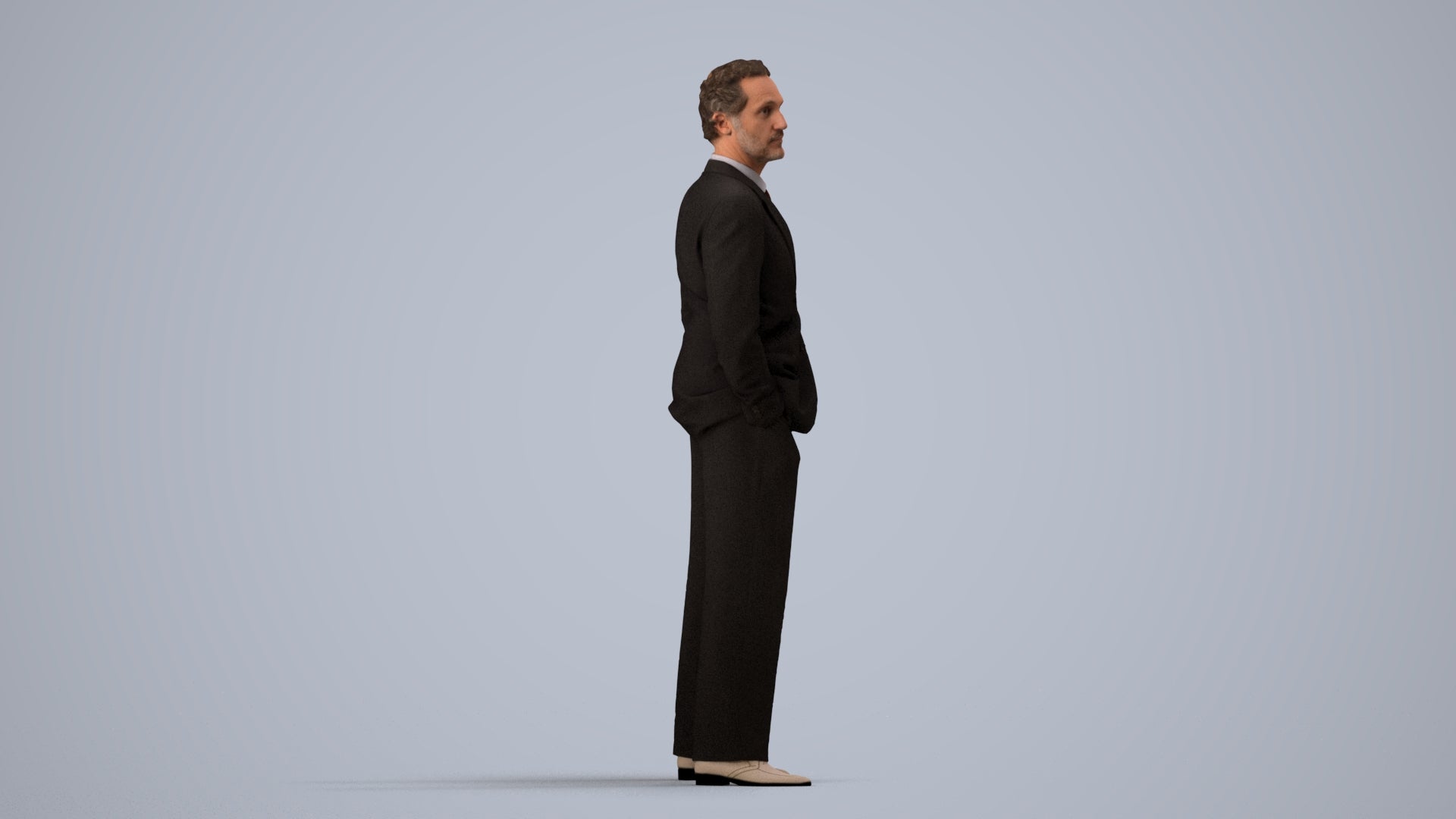 3D scanned man business, photorealistic archviz people for Enscape and SketchUp, side view render