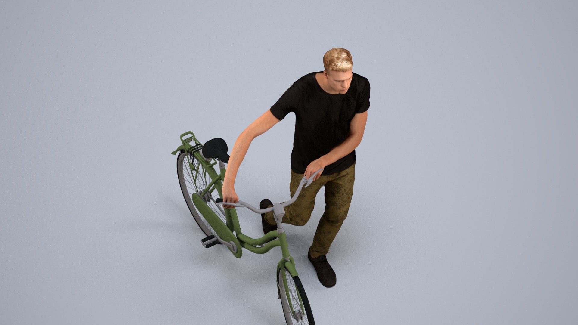 realistic 3D people man casual cycling, render-ready for V-Ray and Corona, FBX OBJ, back view render