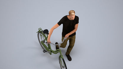 realistic 3D people man casual cycling, render-ready for V-Ray and Corona, FBX OBJ, back view render