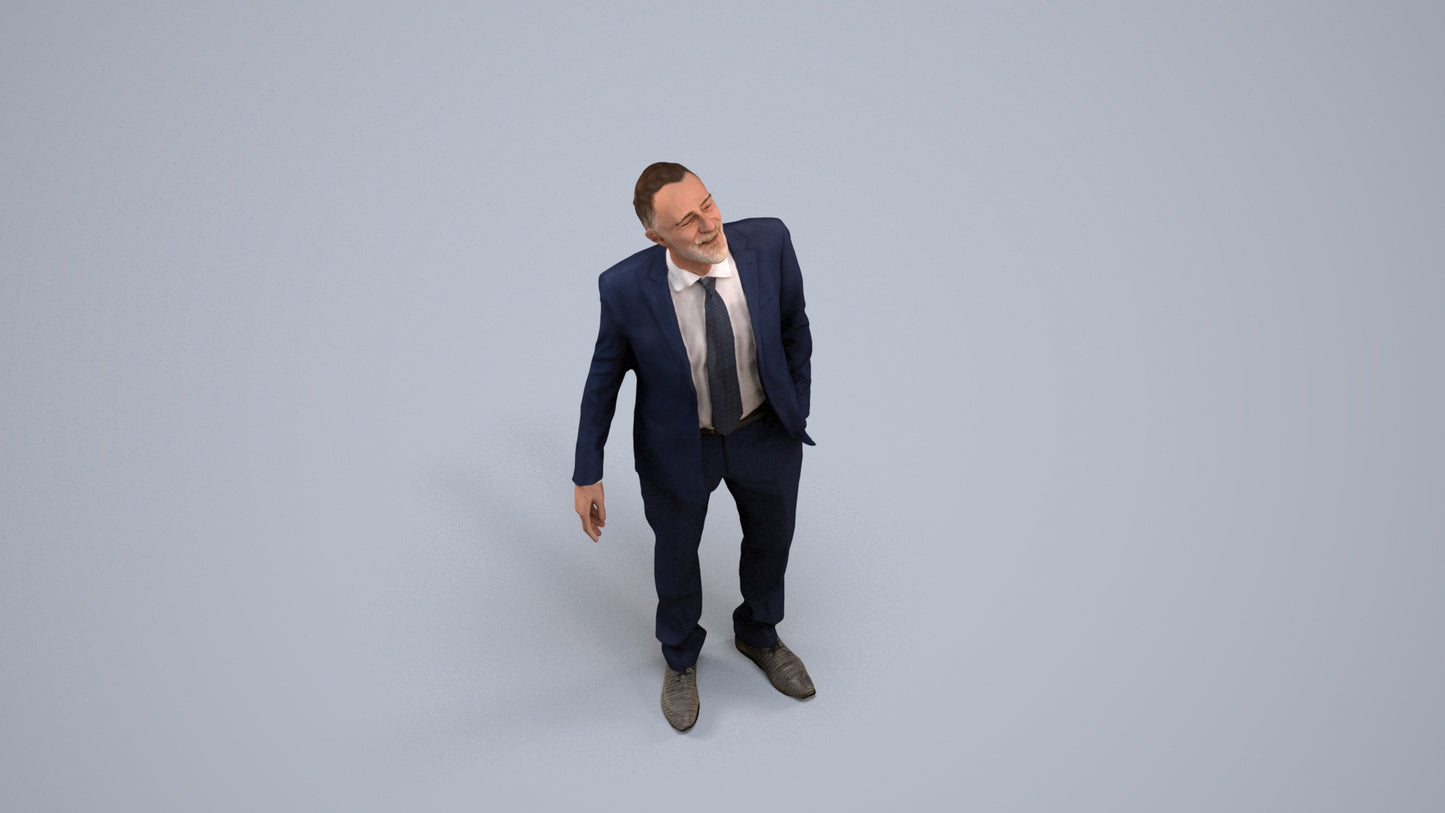 3D people model senior man business, scanned human for 3ds Max rendering, back view render