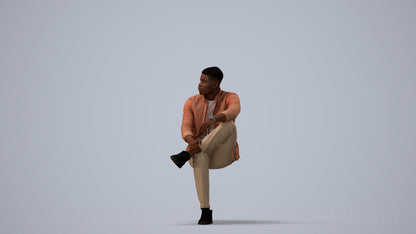 scanned 3D man casual sitting, photogrammetry people for Enscape and V-Ray, three-quarter view render