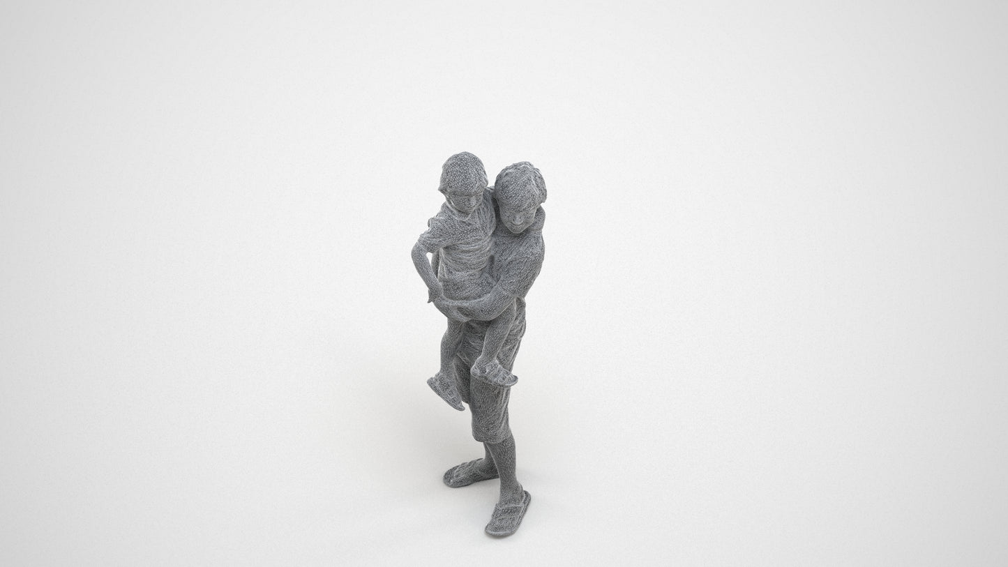 realistic 3D human boy casual kids, archviz people FBX OBJ for Blender, wireframe three-quarter view