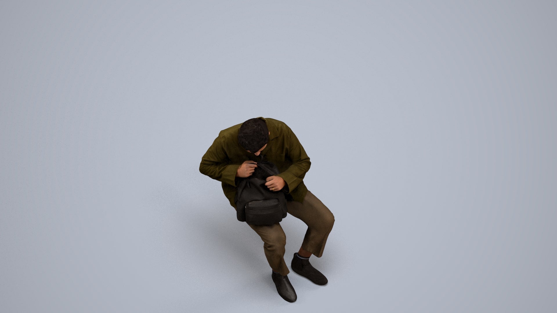 scanned 3D man casual sitting, photogrammetry people for Enscape and V-Ray, back view render