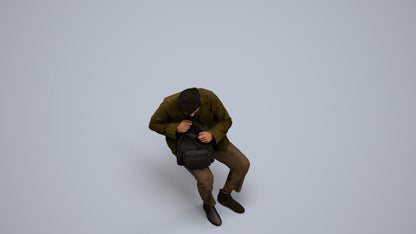 scanned 3D man casual sitting, photogrammetry people for Enscape and V-Ray, back view render