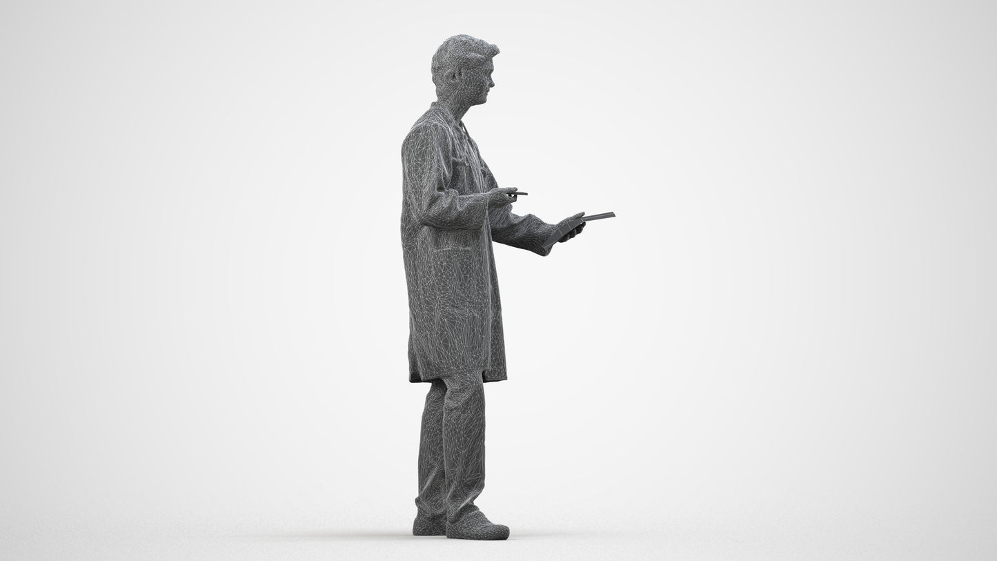 3D human model man medical, photogrammetry scanned person for archviz, wireframe side view