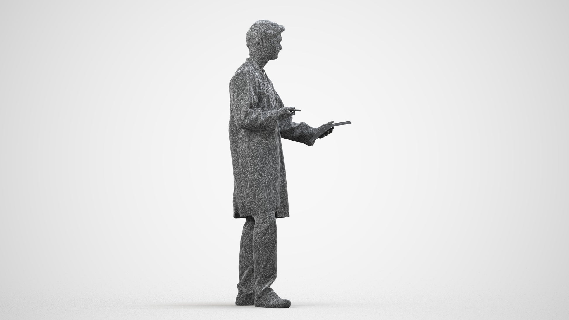 3D human model man medical, photogrammetry scanned person for archviz, wireframe side view