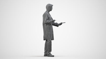 3D human model man medical, photogrammetry scanned person for archviz, wireframe side view