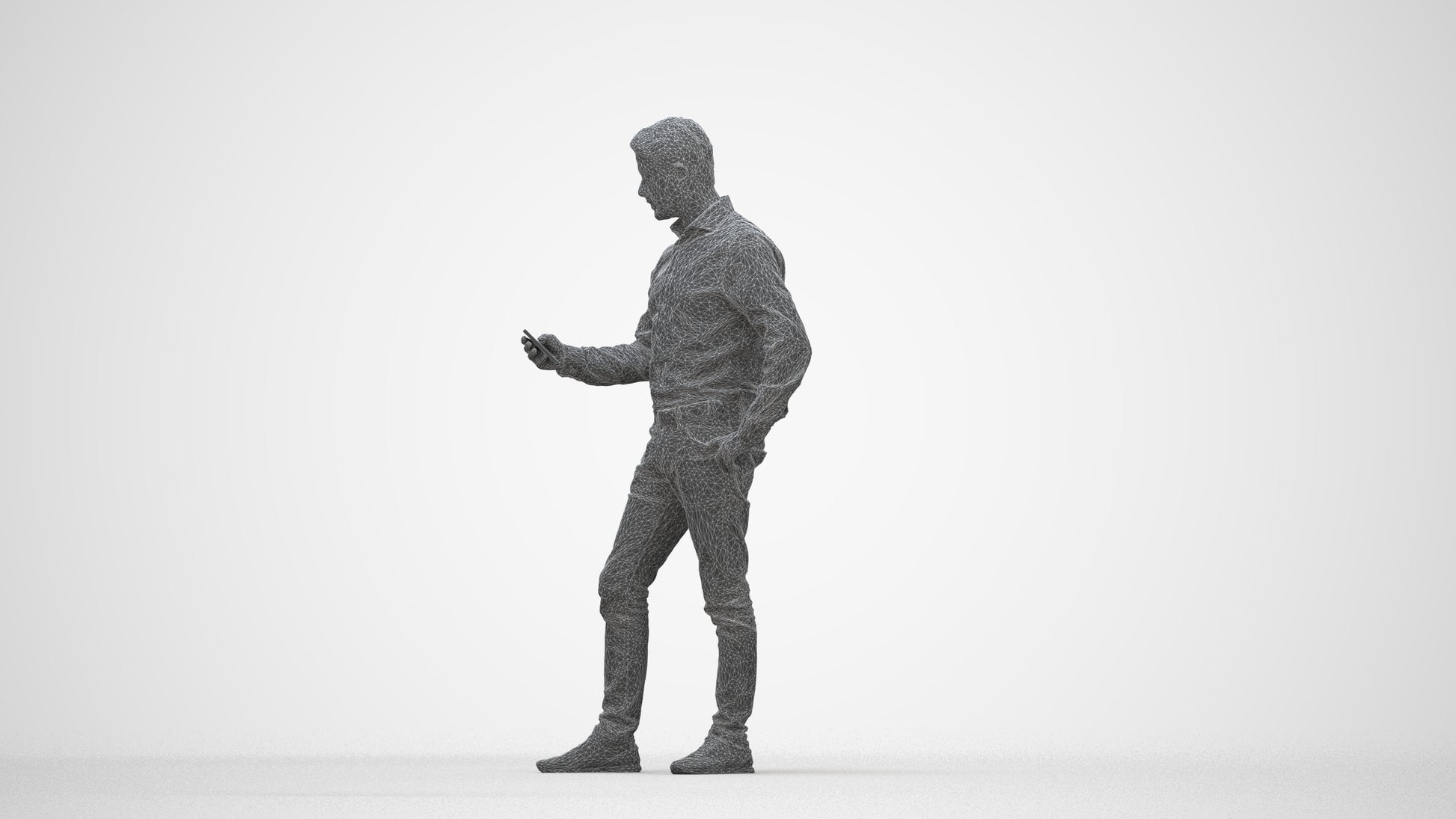 3D scanned man standing business, photorealistic archviz people for Enscape and SketchUp, wireframe back view