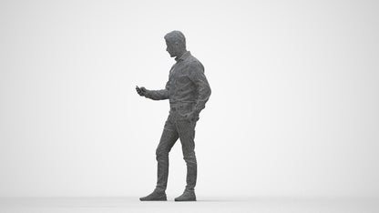 3D scanned man standing business, photorealistic archviz people for Enscape and SketchUp, wireframe back view