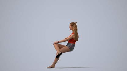 scanned 3D woman casual sitting, photogrammetry people for Enscape and V-Ray, three-quarter view render