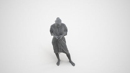 realistic 3D woman casual bathroom, scanned archviz people for Blender and 3ds Max, wireframe three-quarter view
