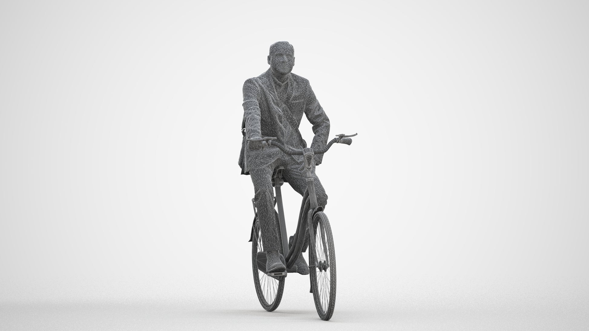 3D scanned man cycling business, photorealistic archviz people for Enscape and SketchUp, three-quarter front view render