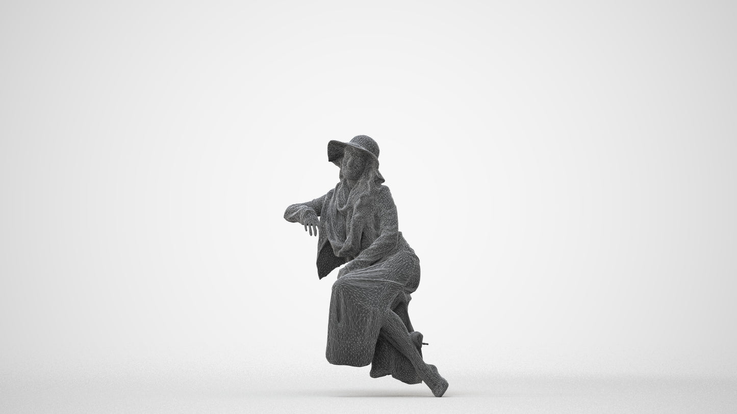 realistic 3D human woman casual sitting, archviz people FBX OBJ for Blender, square thumbnail