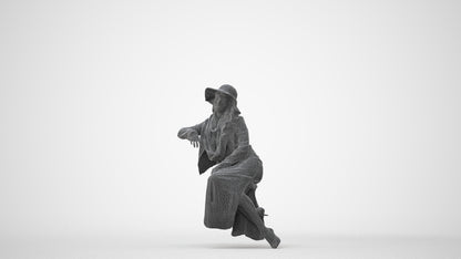 realistic 3D human woman casual sitting, archviz people FBX OBJ for Blender, square thumbnail