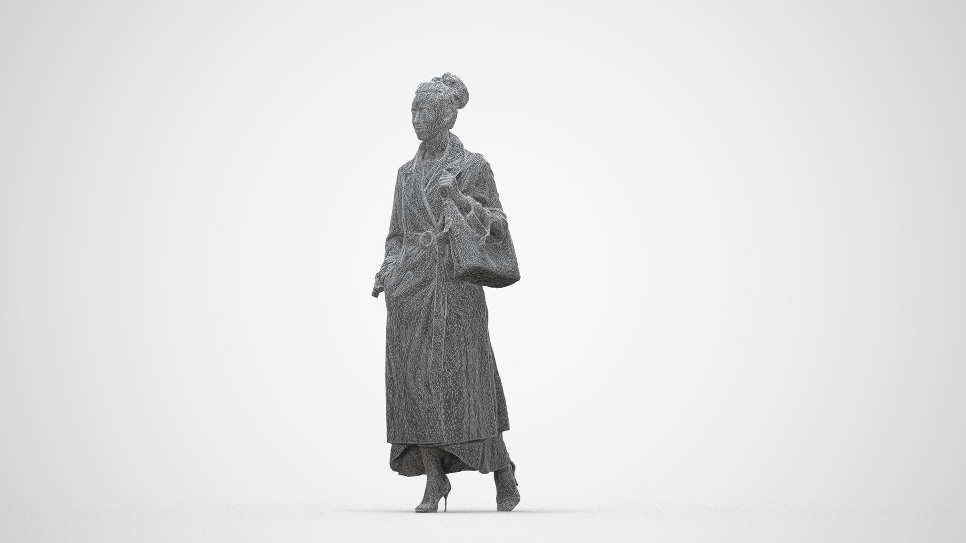 photogrammetry 3D woman casual walking, realistic human model archviz FBX, wireframe back view