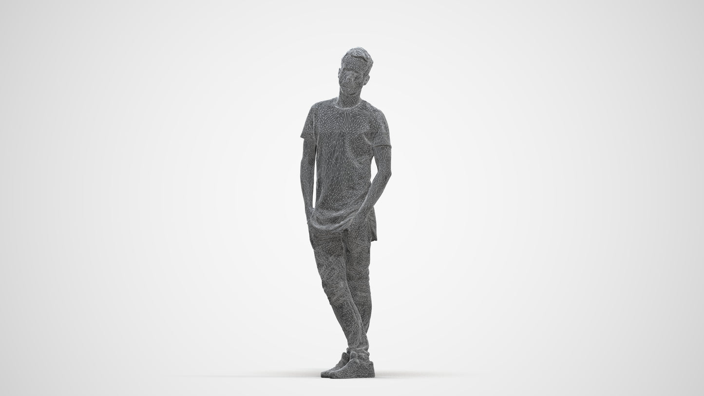 realistic 3D human man casual standing, archviz people FBX OBJ for Blender, three-quarter front view render
