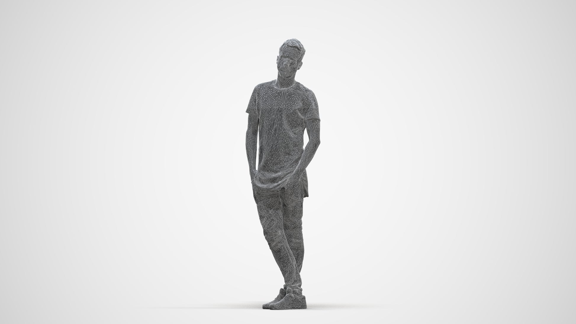 realistic 3D human man casual standing, archviz people FBX OBJ for Blender, three-quarter front view render