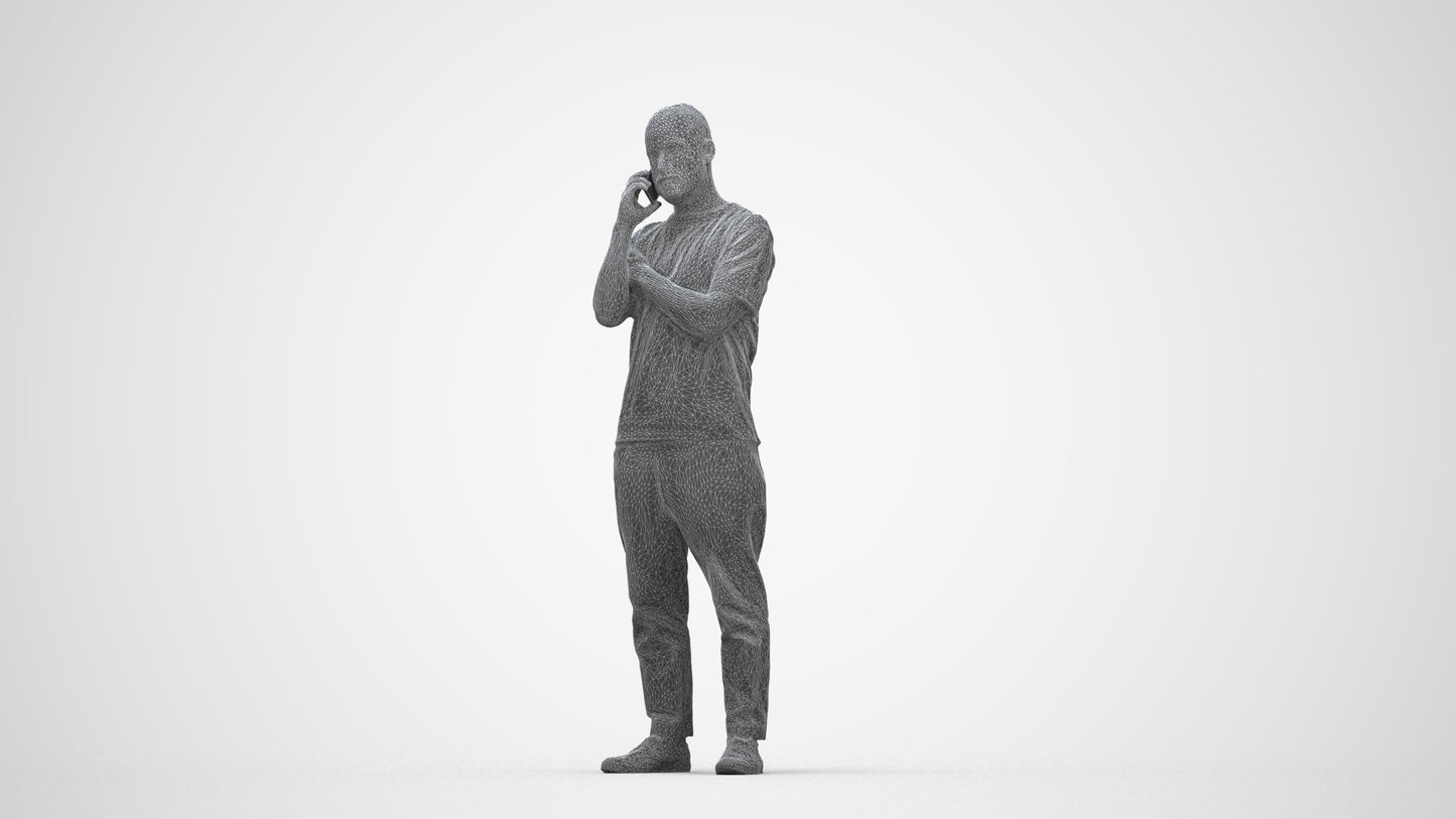 realistic 3D people man casual standing, render-ready for V-Ray and Corona, FBX OBJ, wireframe back view