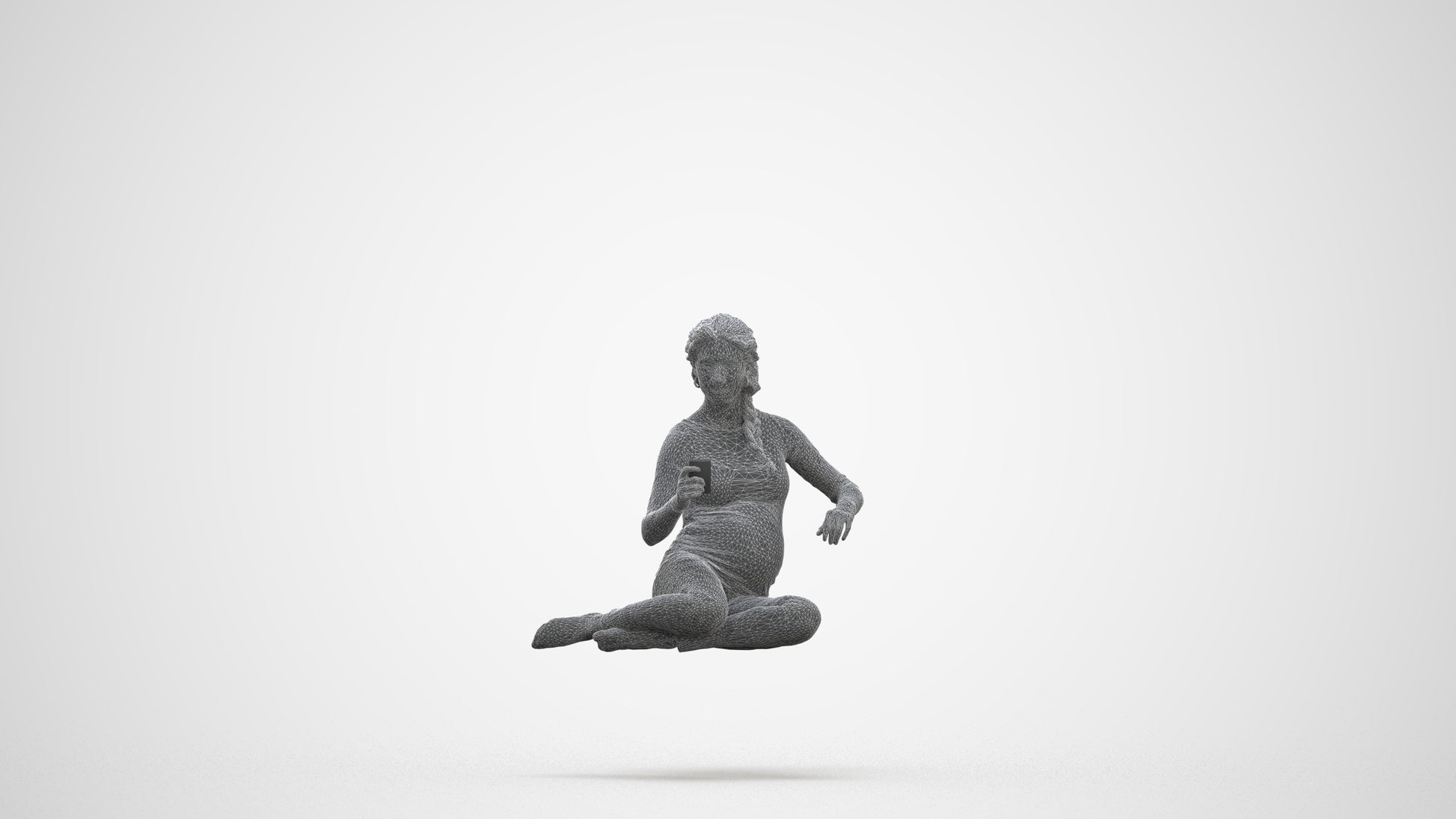 photogrammetry 3D woman casual sitting, realistic human model archviz FBX, three-quarter front view render