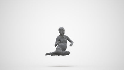 photogrammetry 3D woman casual sitting, realistic human model archviz FBX, three-quarter front view render