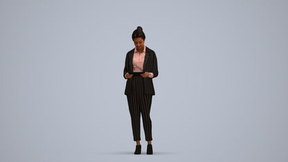 realistic 3D woman business standing, scanned archviz people for Blender and 3ds Max, standing pose render