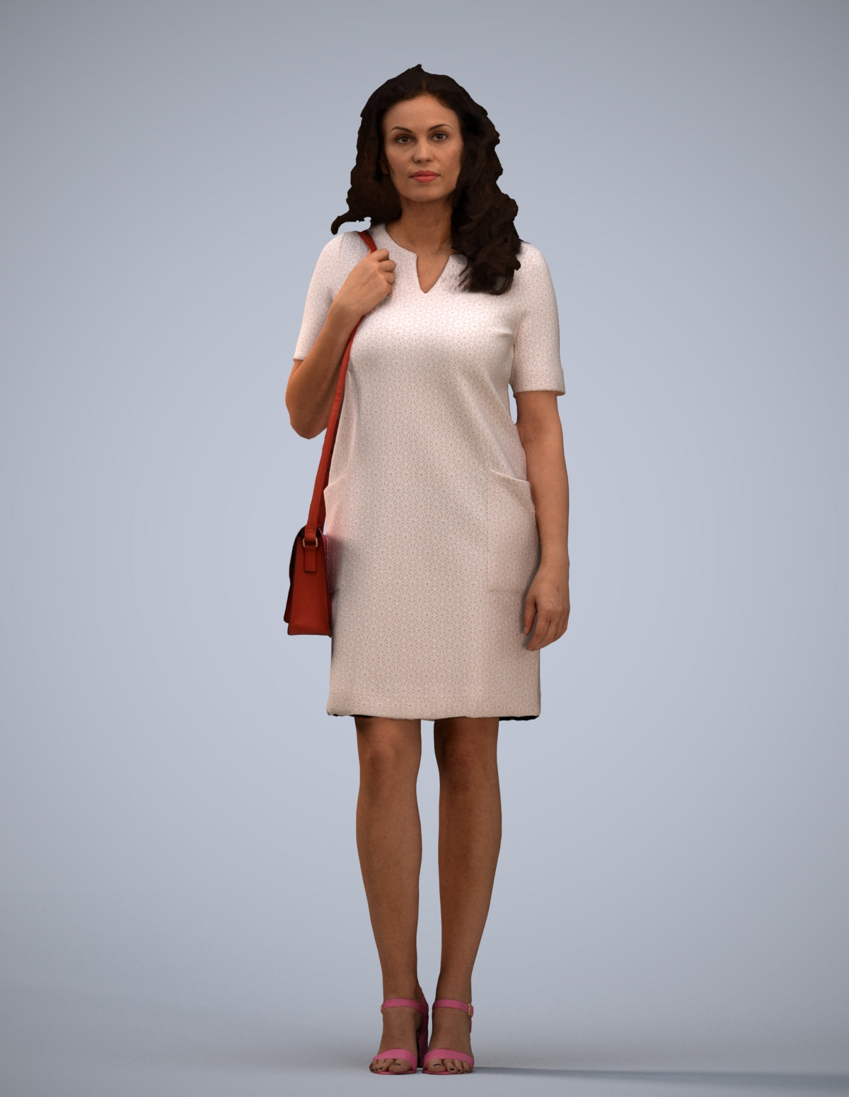 realistic 3D woman business standing, scanned archviz people for Blender and 3ds Max
