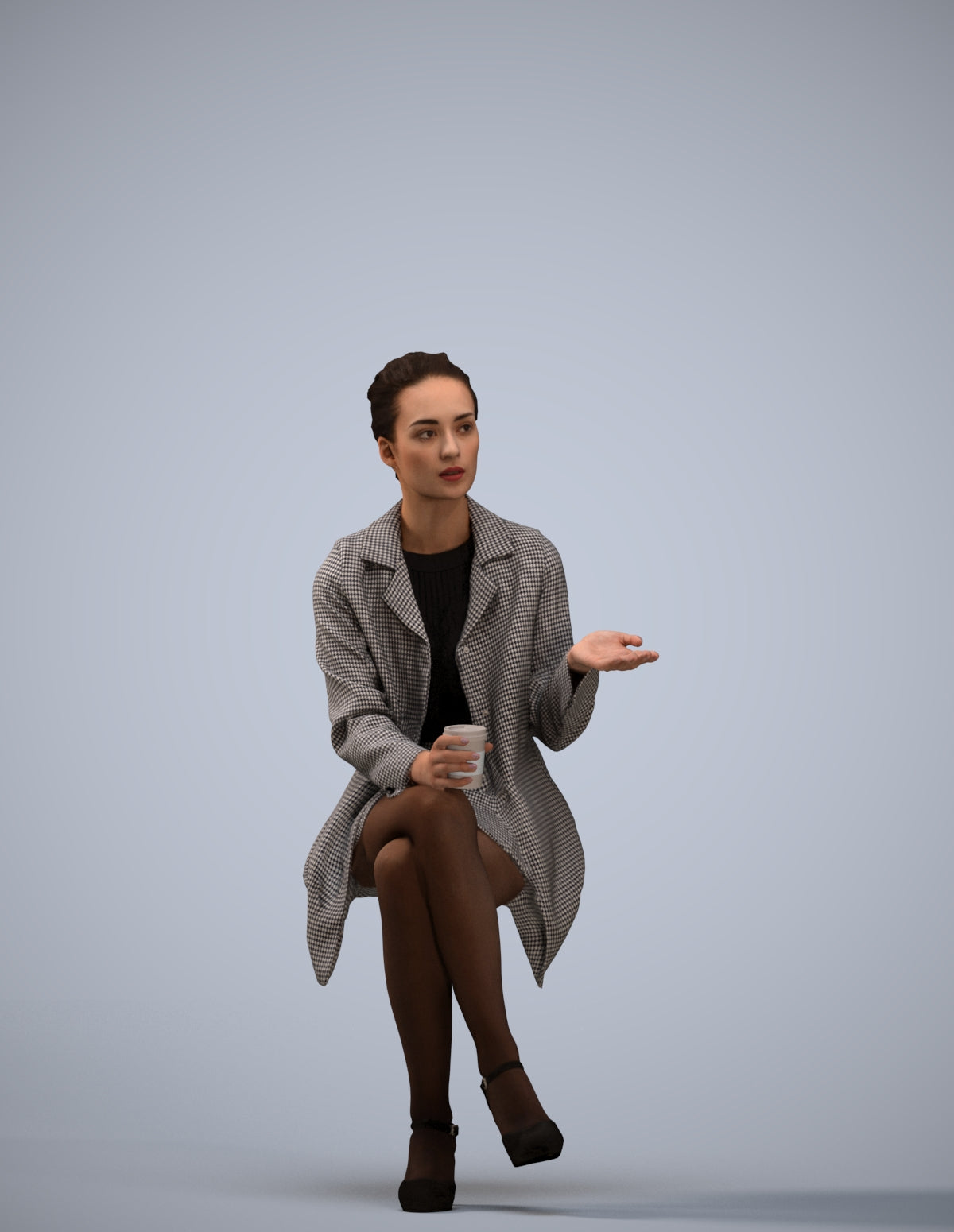 realistic 3D woman business sitting, scanned archviz people for Blender and 3ds Max