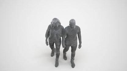 realistic 3D woman casual couple, scanned archviz people for Blender and 3ds Max, wireframe three-quarter view