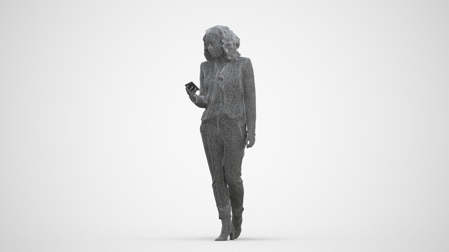 realistic 3D woman business walking, scanned archviz people for Blender and 3ds Max, three-quarter front view render