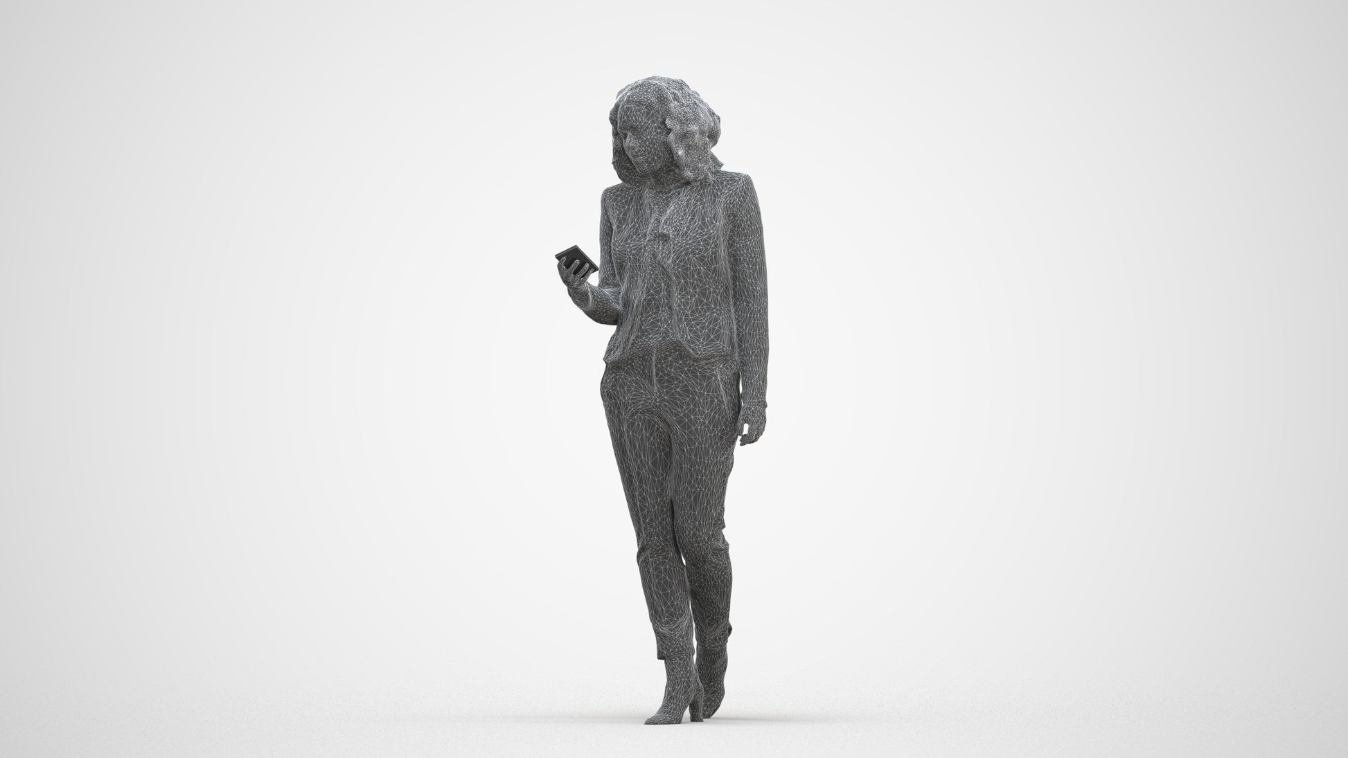 realistic 3D woman business walking, scanned archviz people for Blender and 3ds Max, three-quarter front view render