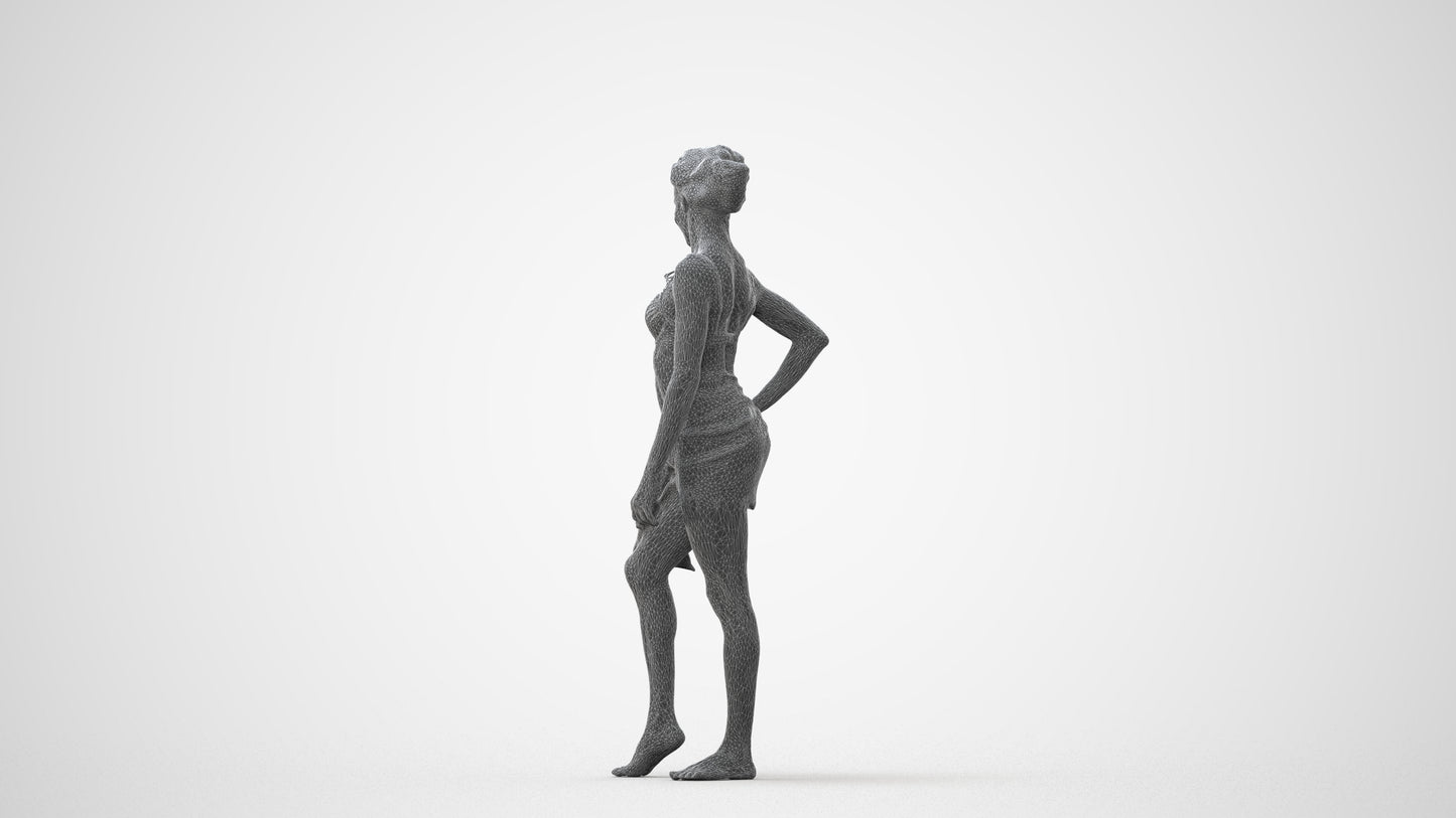 3D human model woman pool, photogrammetry scanned person for archviz, square thumbnail