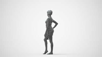 3D human model woman pool, photogrammetry scanned person for archviz, square thumbnail