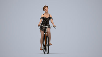 scanned 3D girl casual cycling, photogrammetry people for Enscape and V-Ray, top-down view render