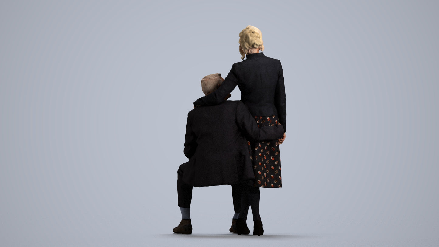 realistic 3D human senior woman formal couple, archviz people FBX OBJ for Blender, front view render