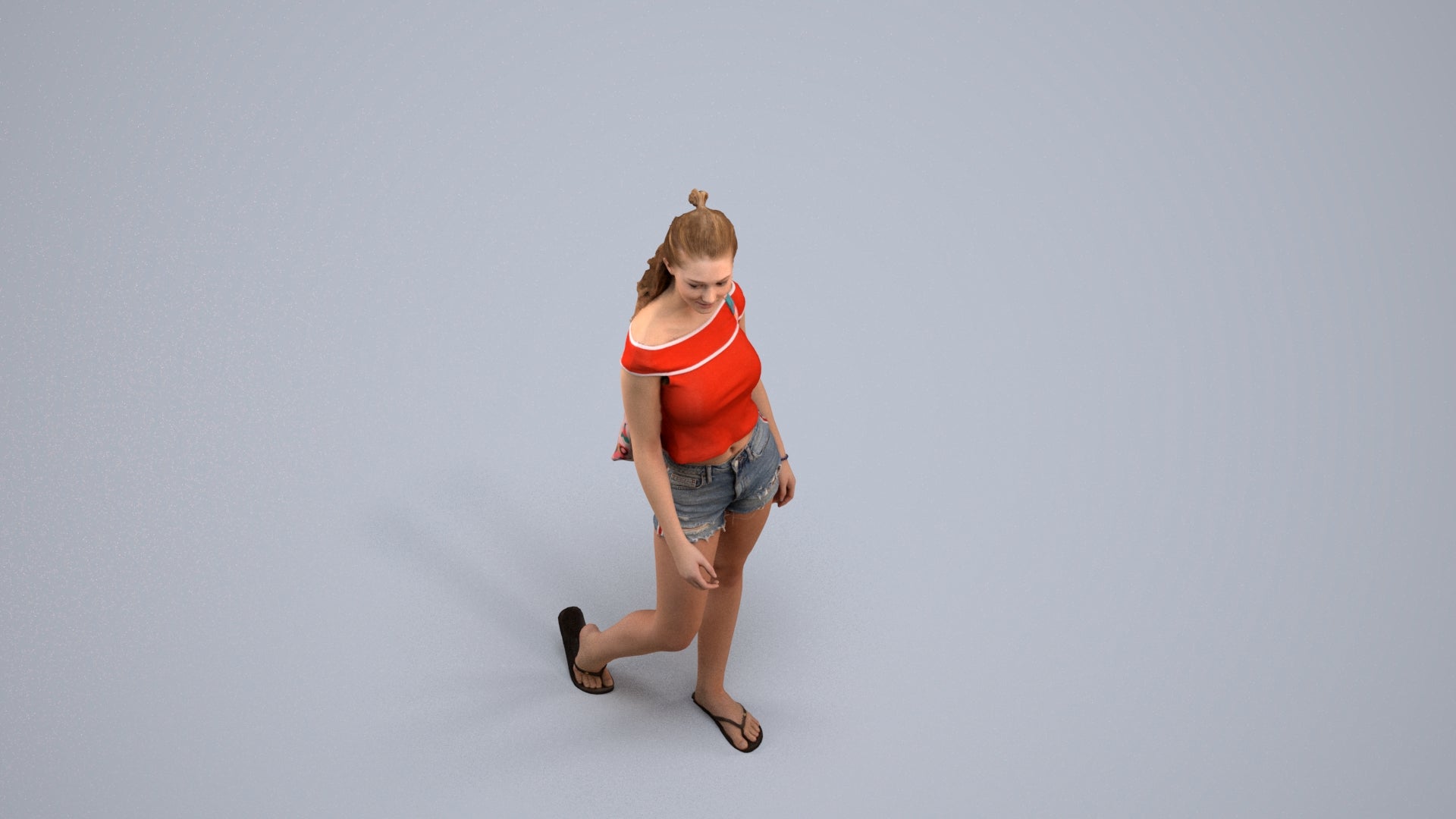 realistic 3D people girl casual walking, render-ready for V-Ray and Corona, FBX OBJ, back view render
