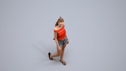 realistic 3D people girl casual walking, render-ready for V-Ray and Corona, FBX OBJ, back view render