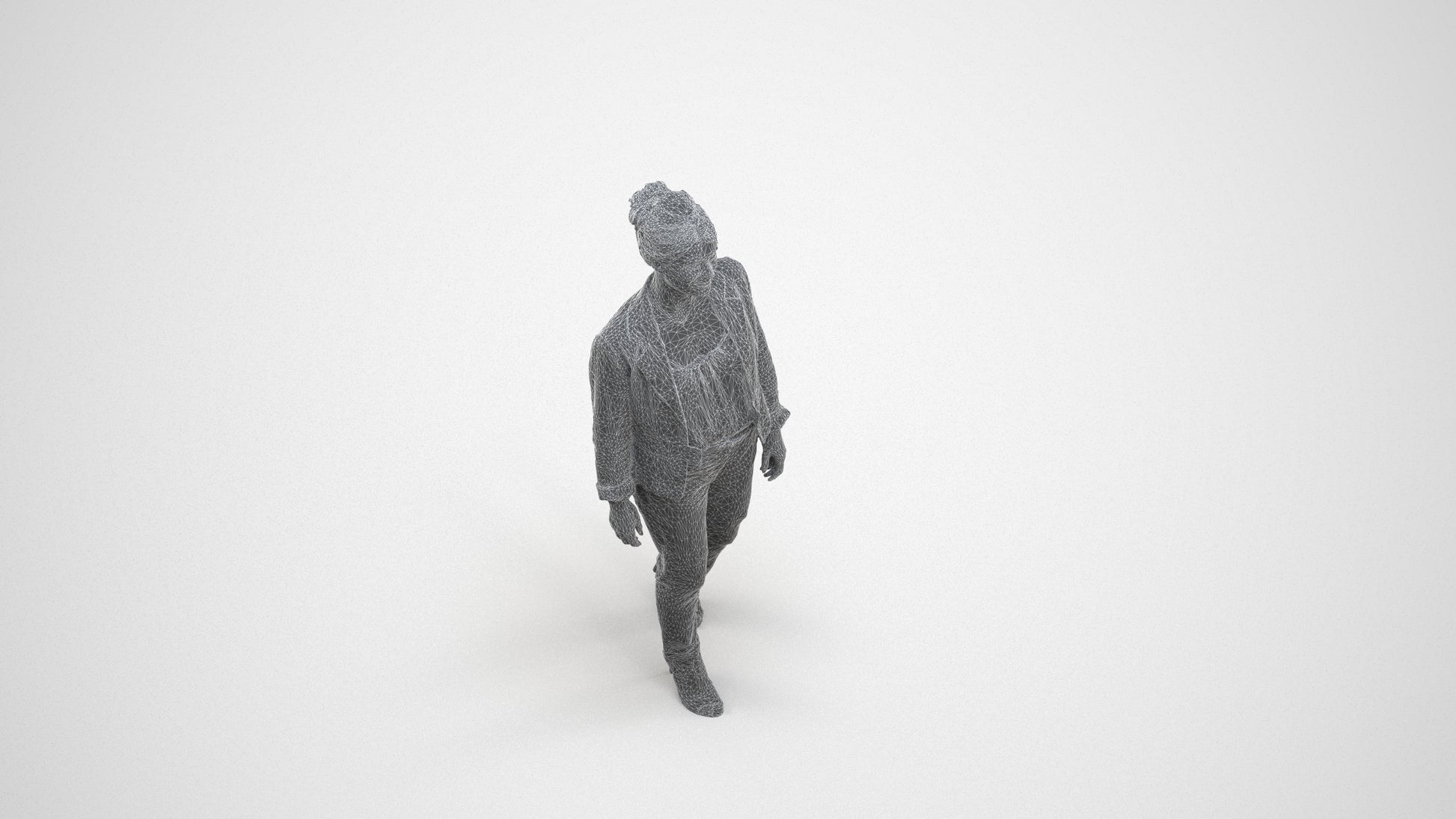 scanned 3D woman business walking, photogrammetry people for Enscape and V-Ray, wireframe three-quarter view