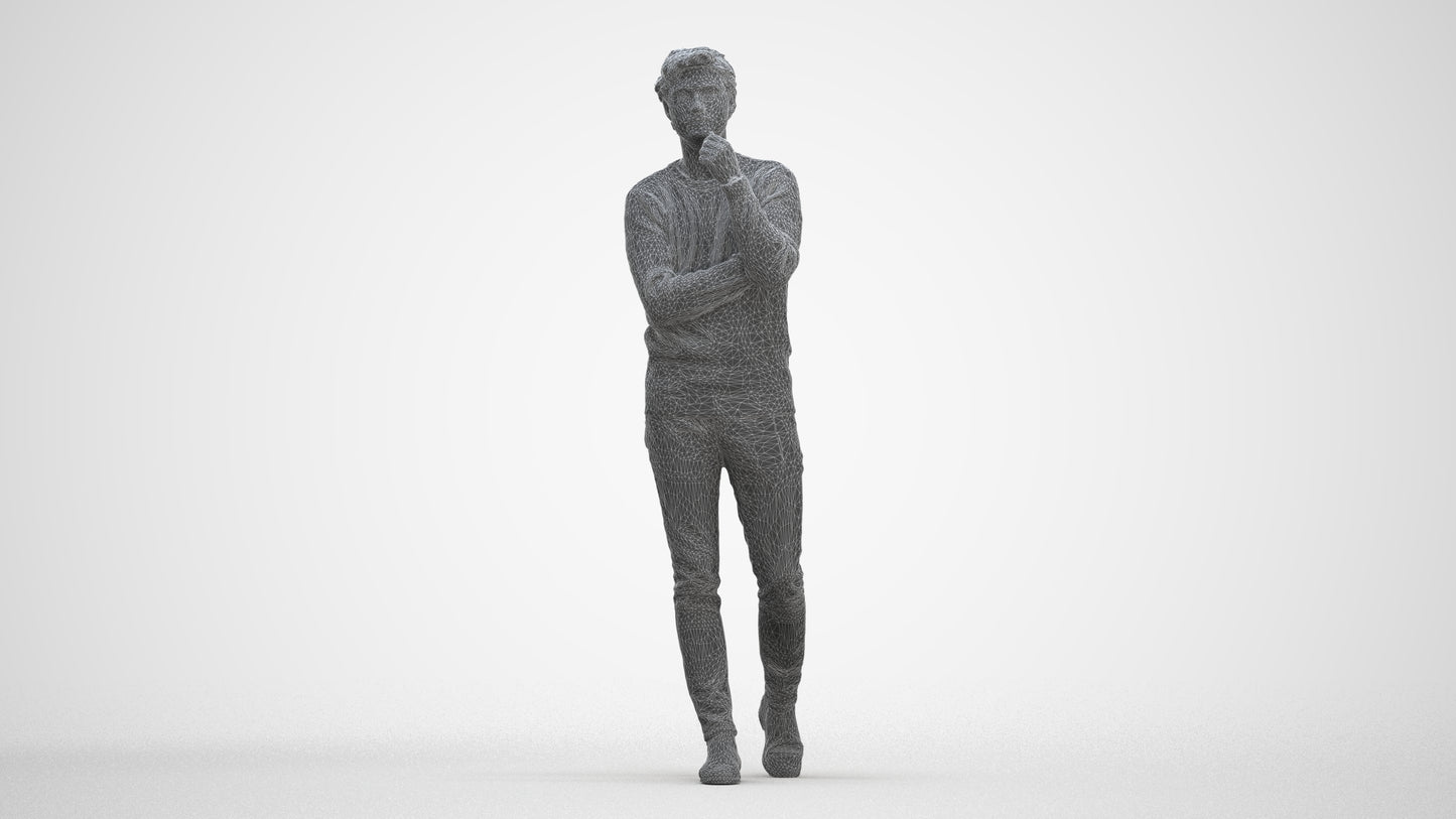realistic 3D human man casual standing, archviz people FBX OBJ for Blender, three-quarter front view render