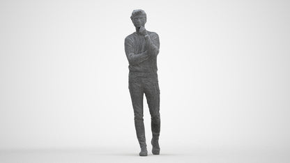 realistic 3D human man casual standing, archviz people FBX OBJ for Blender, three-quarter front view render