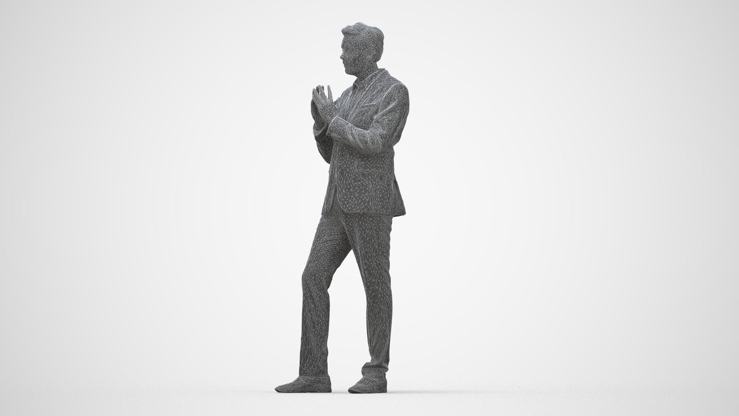 realistic 3D human man business, archviz people FBX OBJ for Blender, wireframe back view
