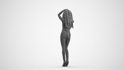 realistic 3D woman casual standing, scanned archviz people for Blender and 3ds Max, wireframe front view