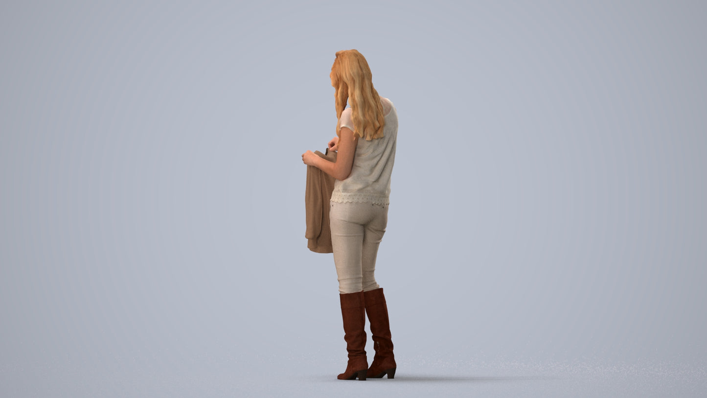 3D people model woman casual standing, scanned human for 3ds Max rendering, three-quarter view render