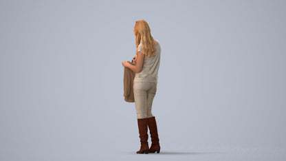 3D people model woman casual standing, scanned human for 3ds Max rendering, three-quarter view render