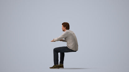 3D people model man casual sitting, scanned human for 3ds Max rendering, three-quarter view render