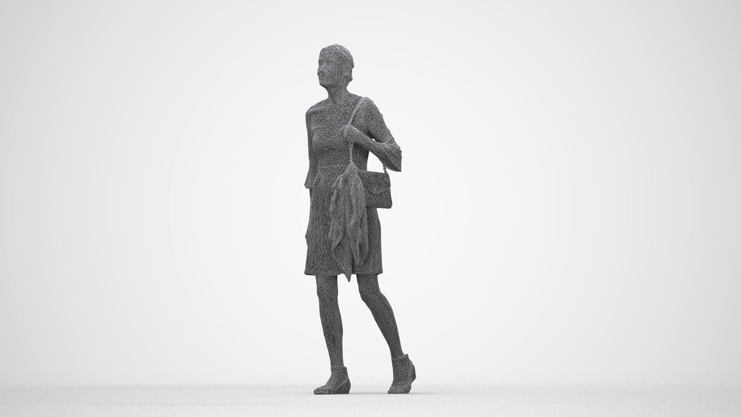 realistic 3D people senior woman business walking, render-ready for V-Ray and Corona, FBX OBJ, wireframe back view