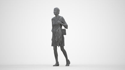 realistic 3D people senior woman business walking, render-ready for V-Ray and Corona, FBX OBJ, wireframe back view