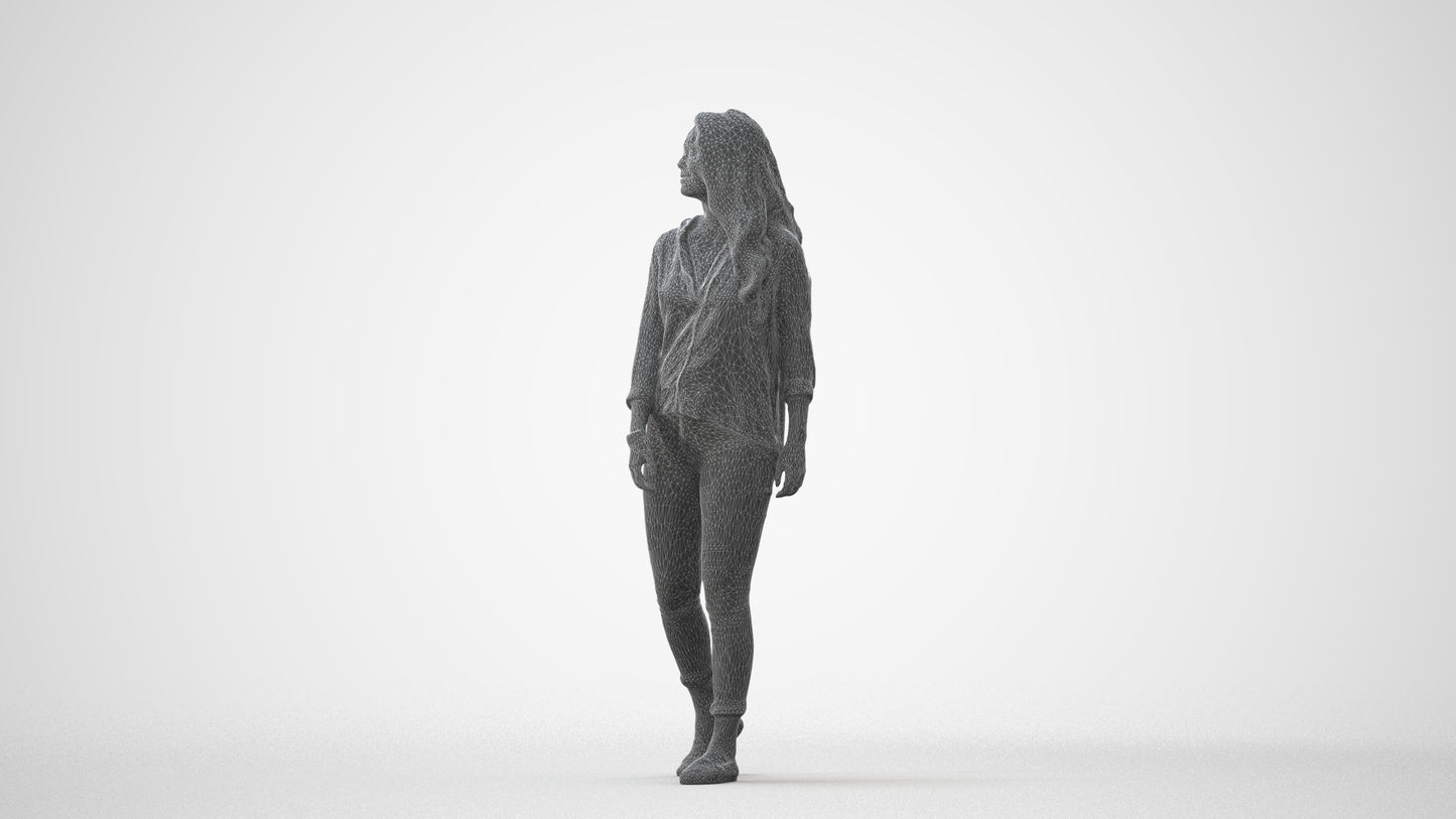 realistic 3D human woman casual walking, archviz people FBX OBJ for Blender, square thumbnail