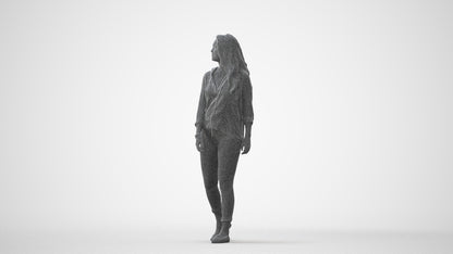 realistic 3D human woman casual walking, archviz people FBX OBJ for Blender, square thumbnail